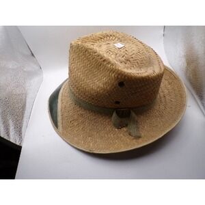 Mens Womens Medium Straw Cowboy Hat Western Style Wide Brim Sun Hat Green Band